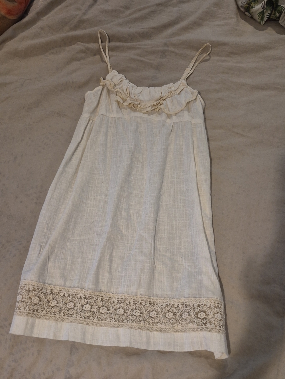Anthropologie Eloise 100% Cotton Cream  Summer Dress with Crochet Trim